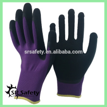 SRSAFETY 13 gauge knitted purple polyester coated black foam latex on palm for safety working gloves